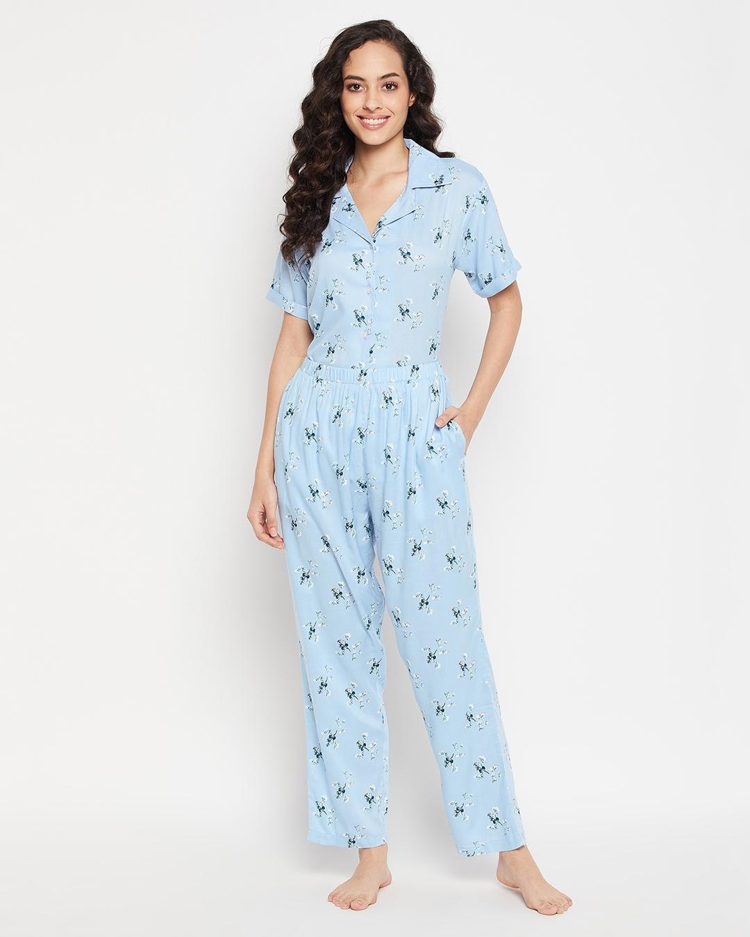 Shop Women's Blue All Over Floral Printed Nightsuit-Back