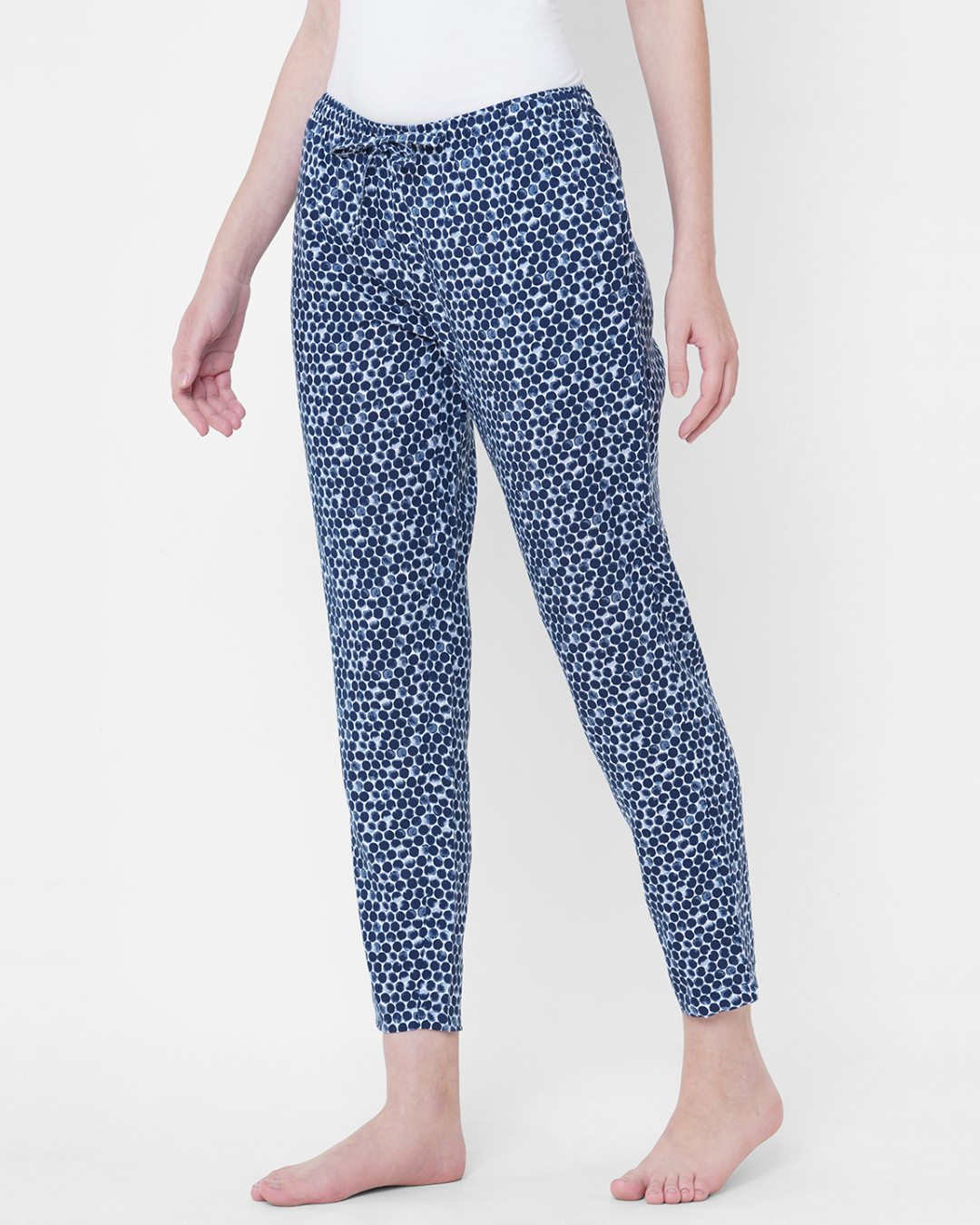 Shop Women's Blue All Over Polka Printed Lounge Pants-Back