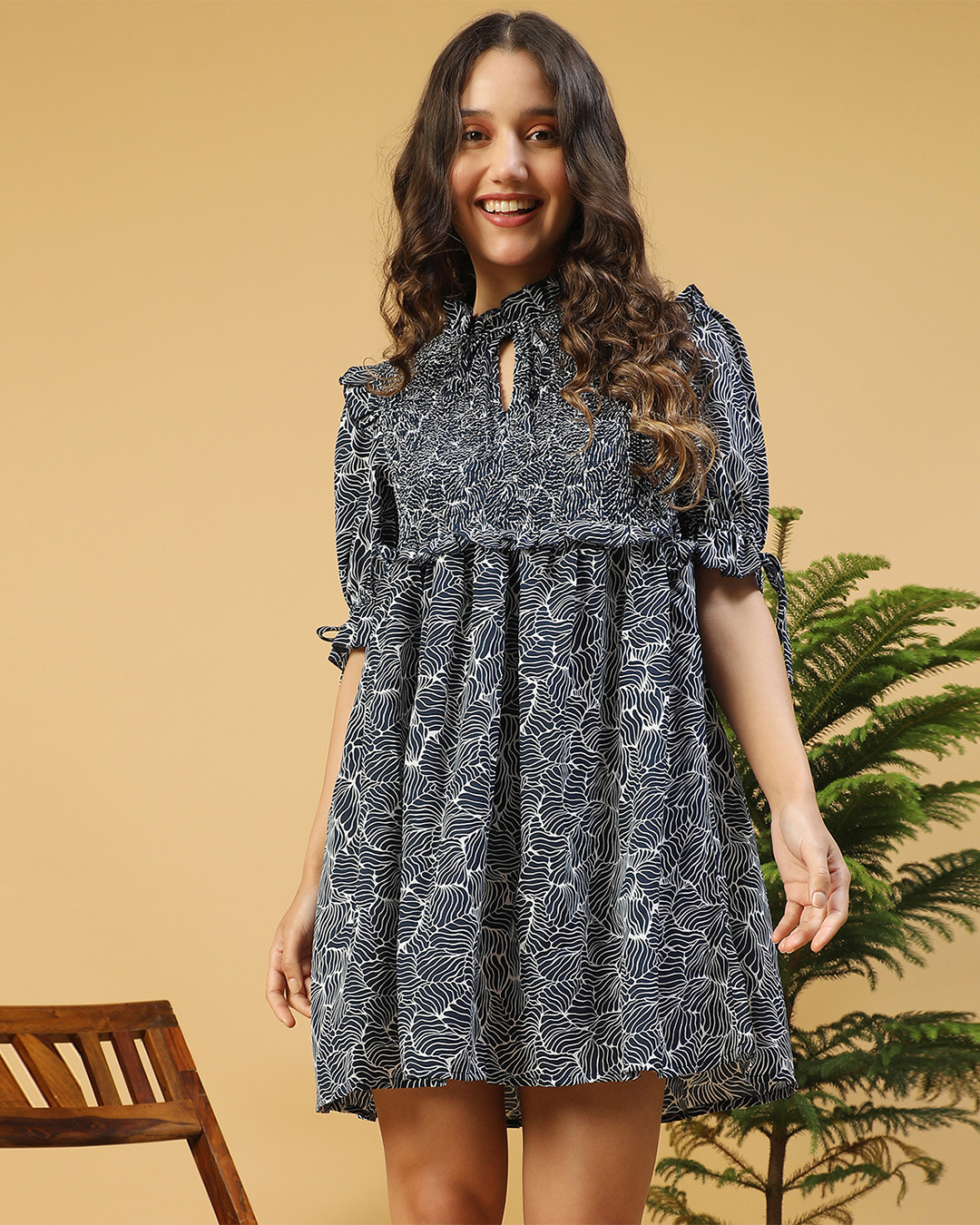 Dress with blue checkers allover print