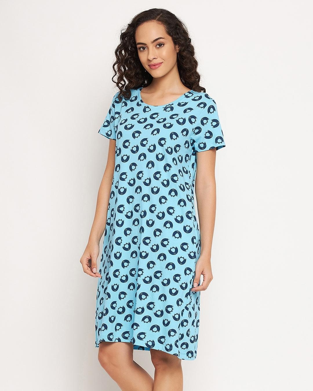 Shop Women's Blue All Over Printed Night Dress-Back