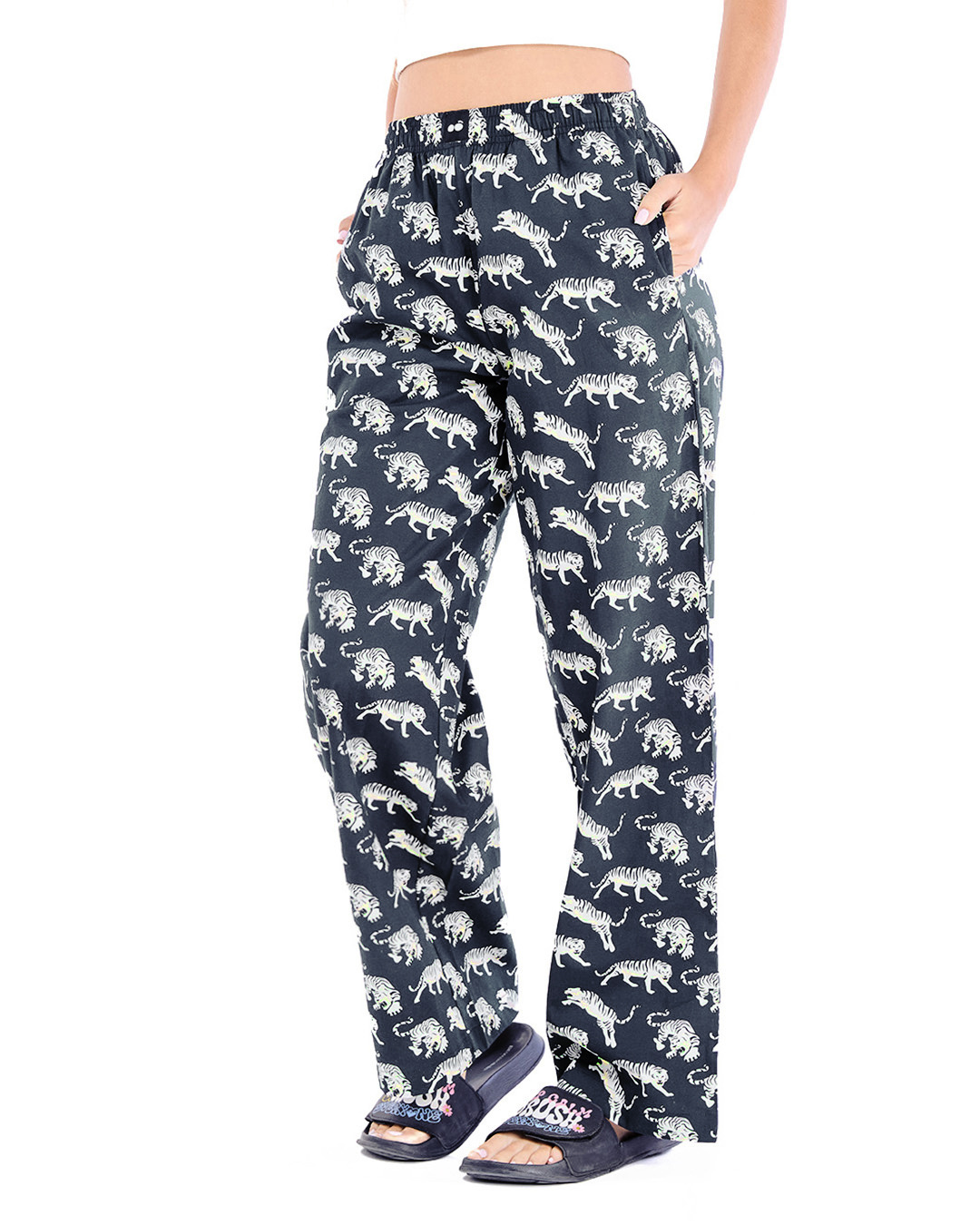 Shop Women's Blue All Over Printed Wide Leg Pyjamas-Back