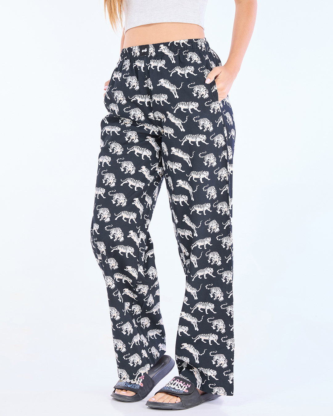 Shop Women's Blue All Over Printed Wide Leg Pyjamas-Back