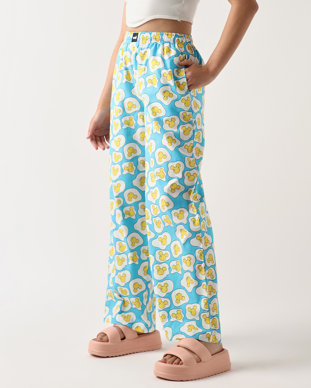 Shop Women's Blue All Over Printed Wide Leg Pyjamas-Back