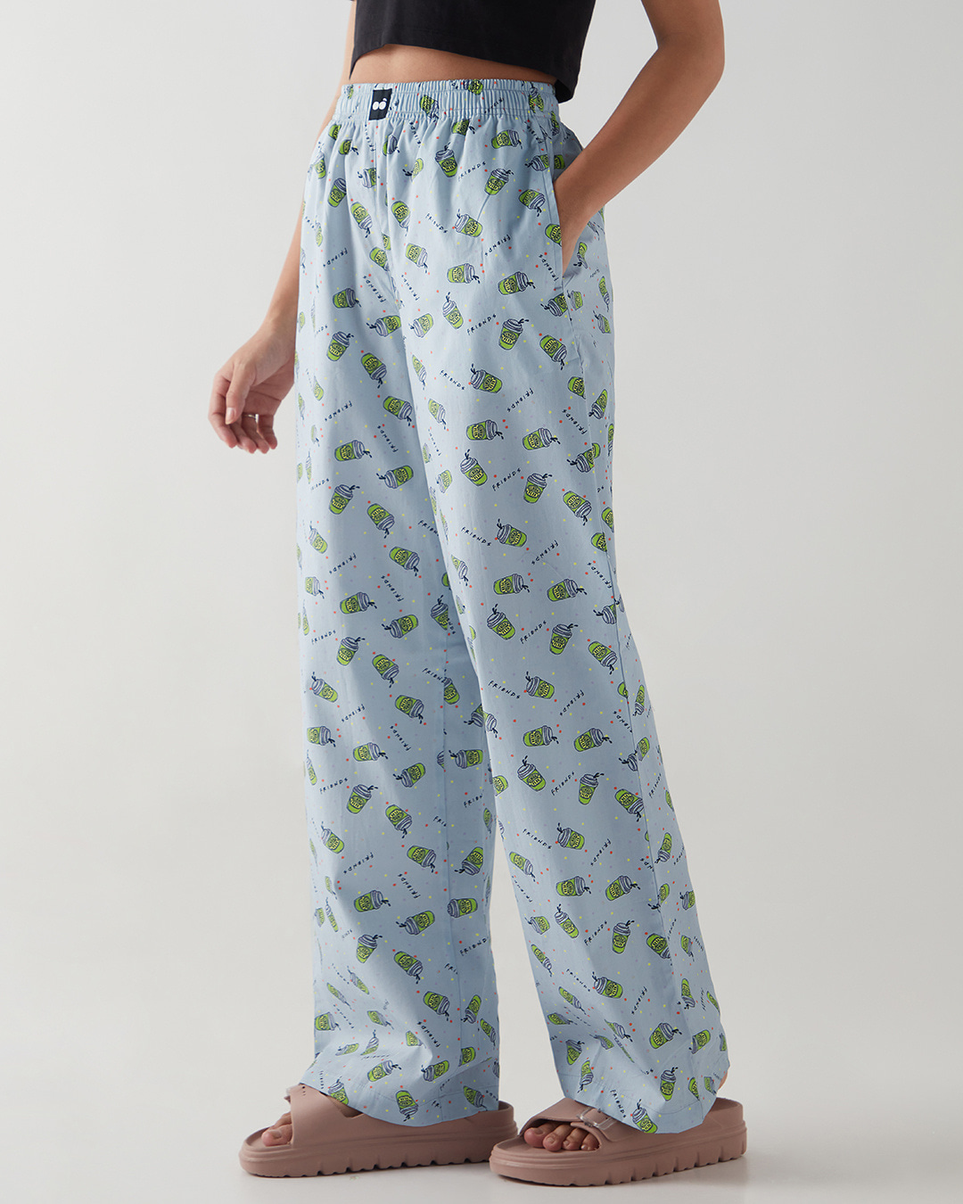 Shop Women's Blue All Over Printed Wide Leg Pyjamas-Back