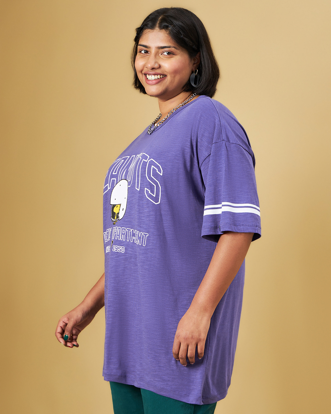 Shop Women's Blue Athletic Graphic Printed Oversized Plus Size T-shirt-Back