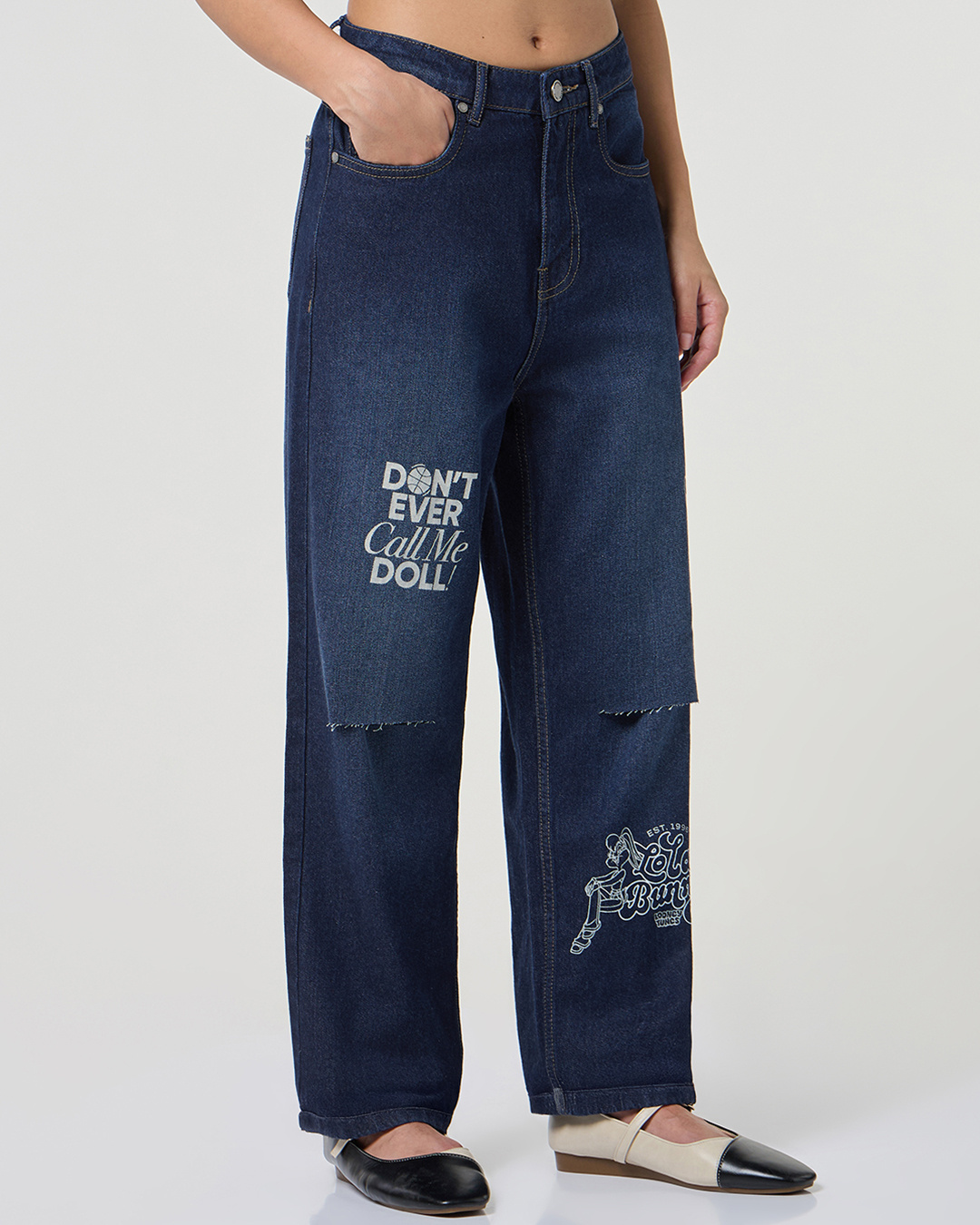 Shop Women's Blue Distressed Washed Straight Fit Jeans-Back