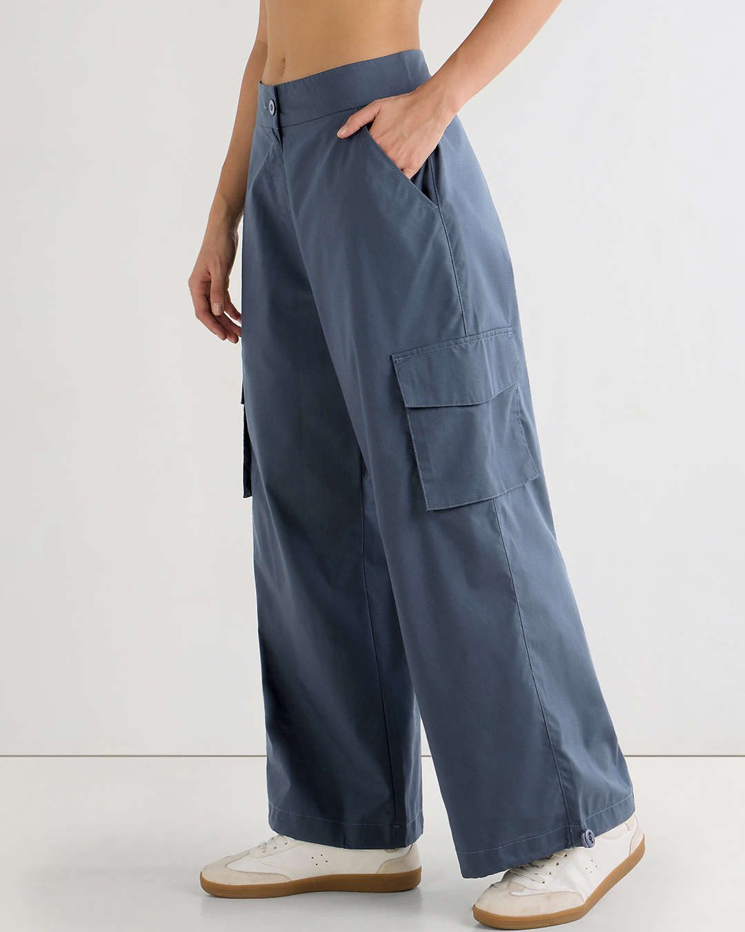 Shop Women's Blue Baggy Oversized Cargo Parachute Pants-Back