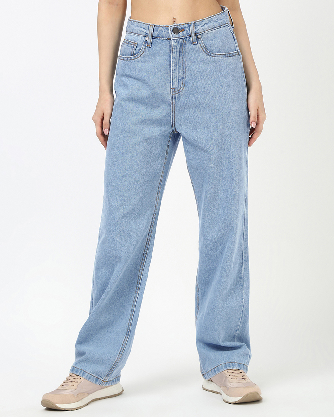 Shop Women's Light Blue Washed Baggy Straight Fit Jeans-Back