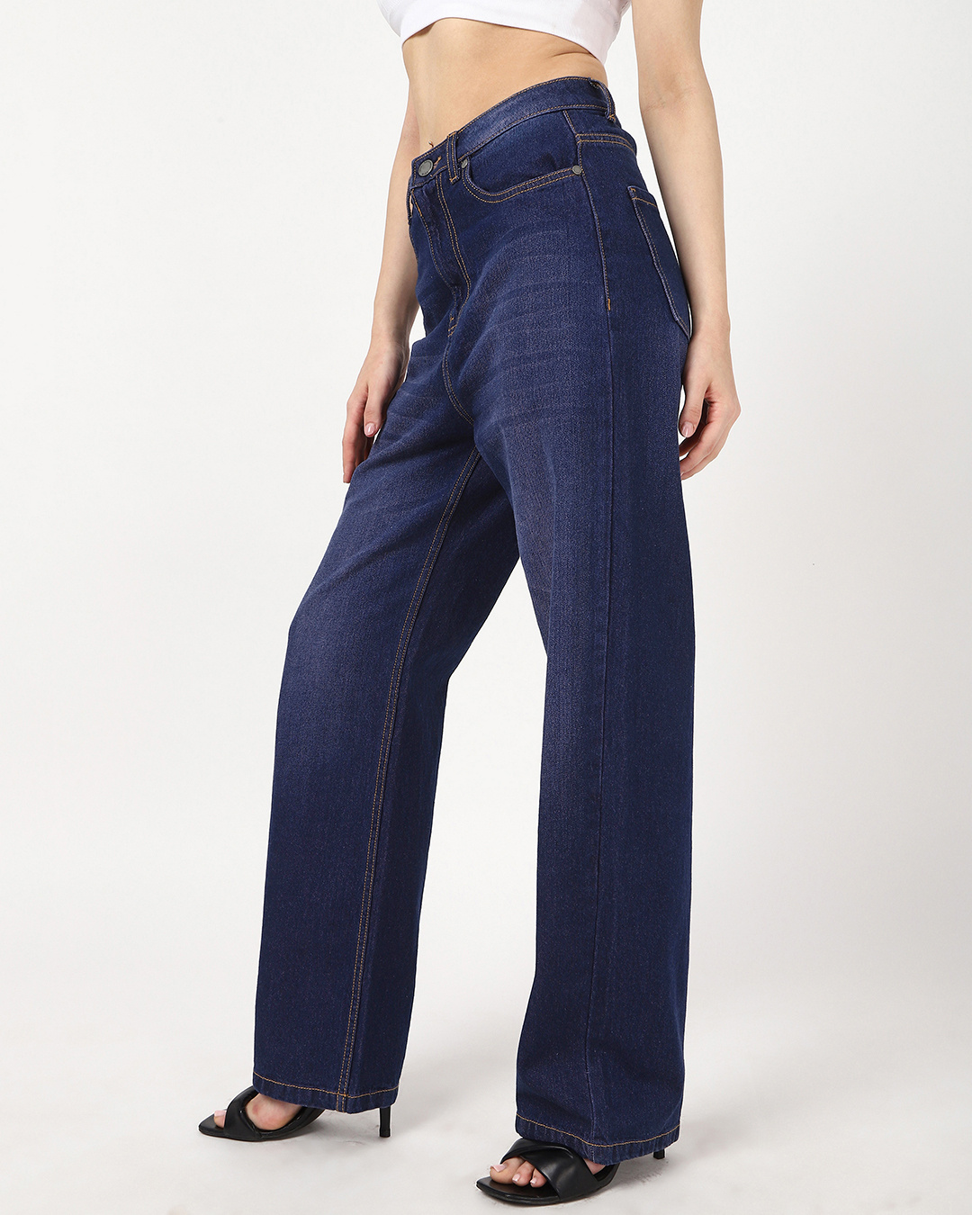 Shop Women's Blue Baggy Straight Fit Washed Jeans-Back
