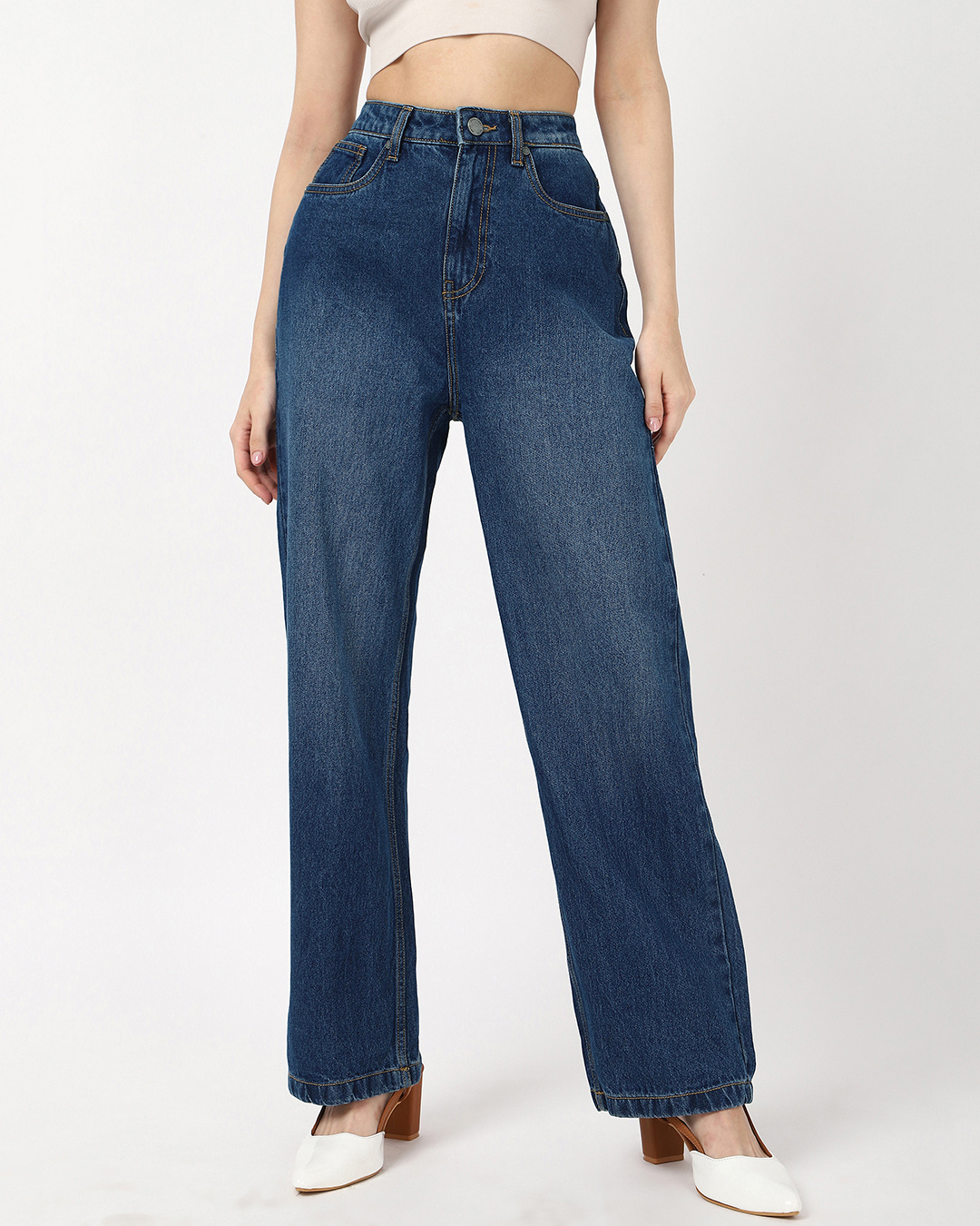 Shop Women's Blue Baggy Straight Fit Jeans-Back