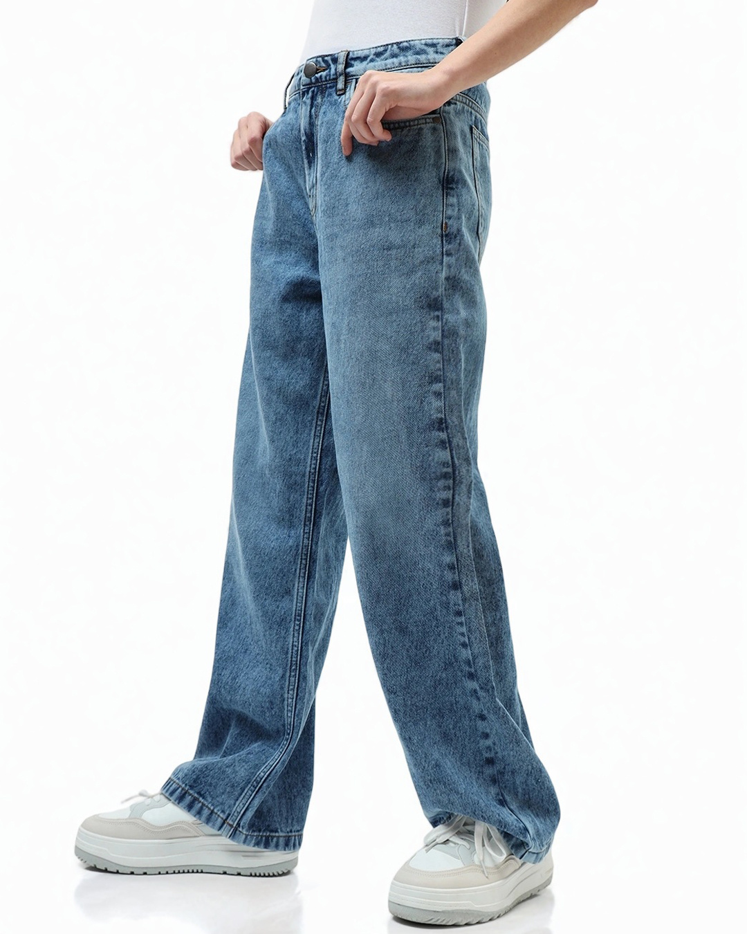 Shop Women's Blue Baggy Wide Leg Jeans-Back