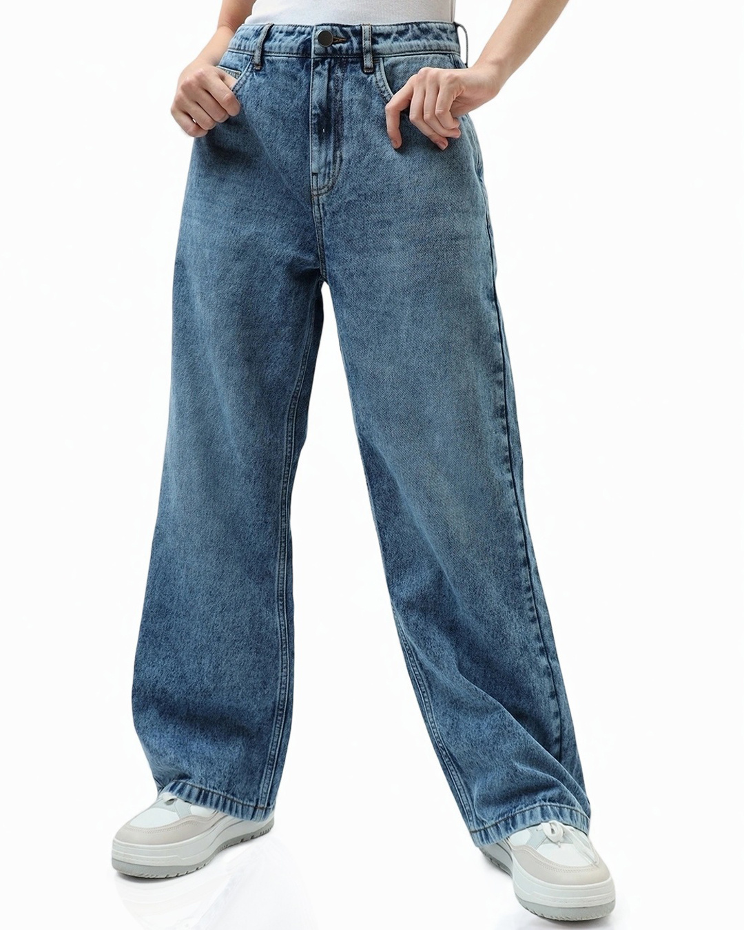 Buy Women's Blue Baggy Wide Leg Jeans Online at Bewakoof