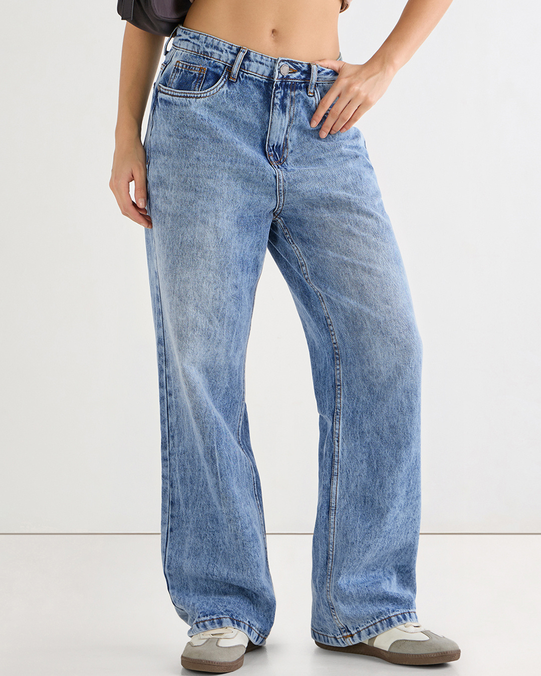 Shop Women's Blue Baggy Wide Leg Jeans-Back