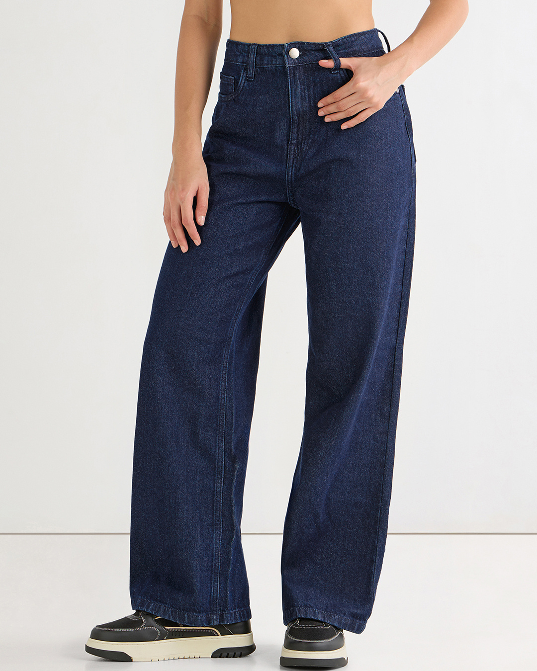 Shop Women's Blue Baggy Wide Leg Jeans-Back