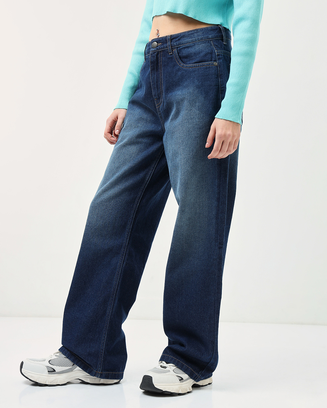 Shop Women's Blue Baggy Wide Leg Jeans-Back