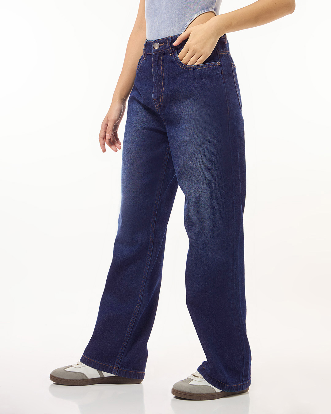 Shop Women's Blue Baggy Wide Leg Jeans-Back