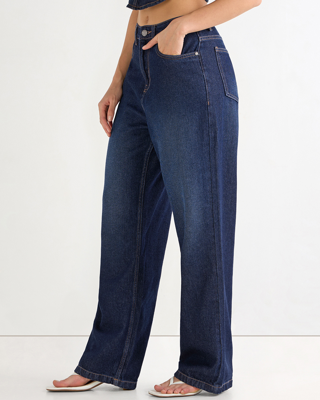 Shop Women's Blue Baggy Wide Leg Korean Jeans-Back