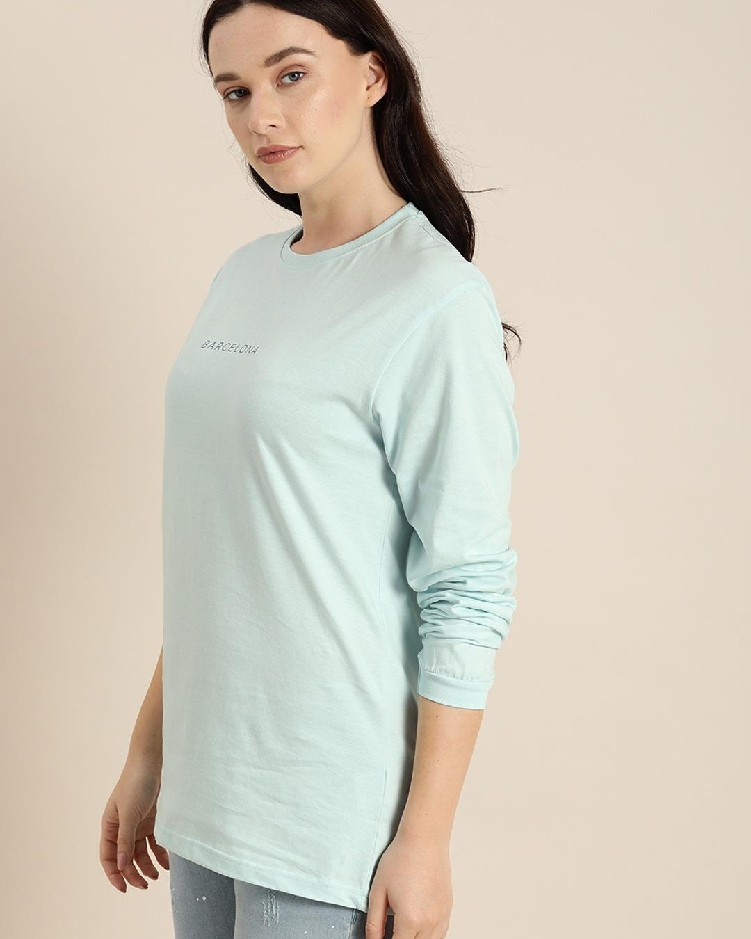 Shop Women's Blue Barcelona Typography Oversized T-shirt-Back