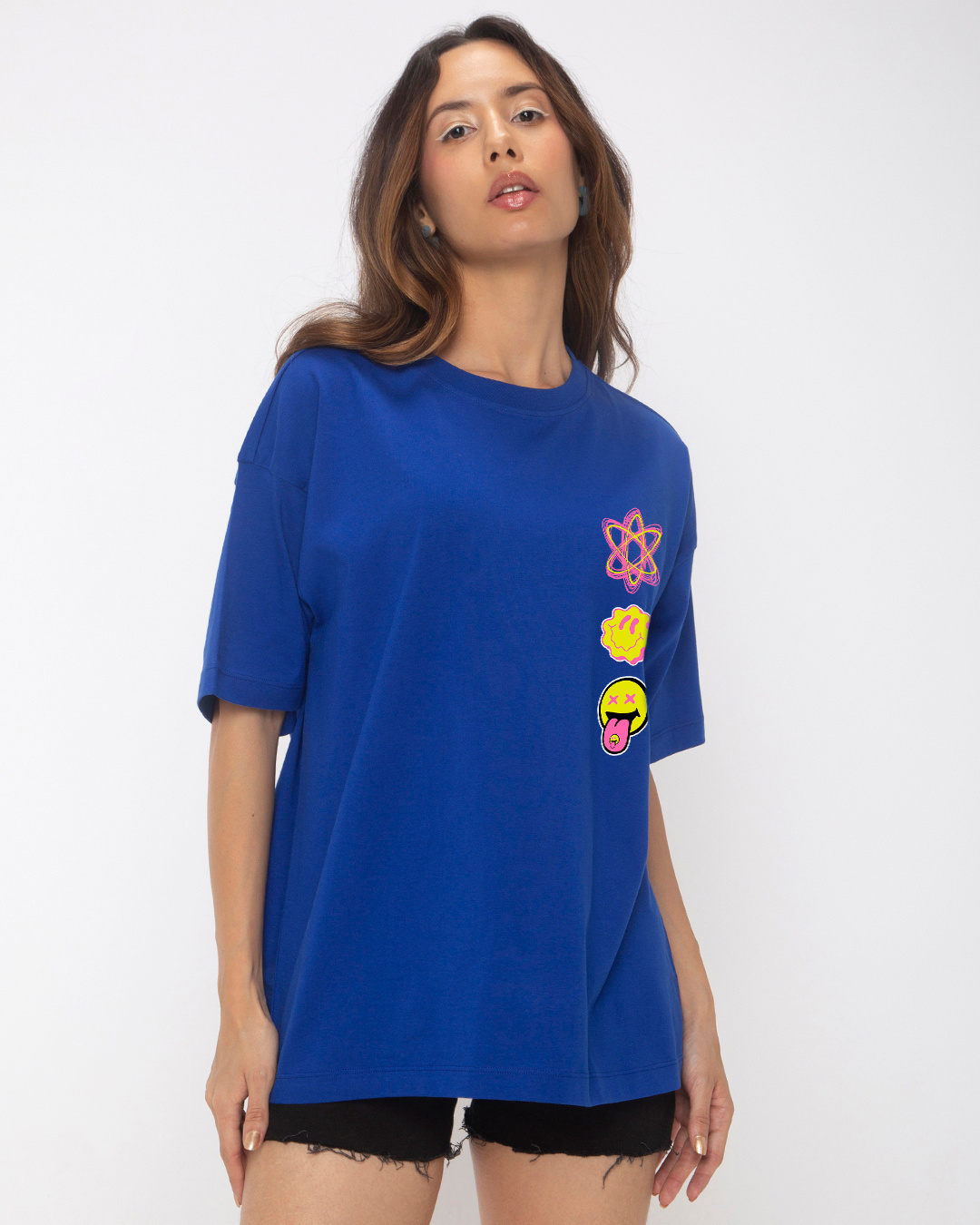 Shop Women's Blue Being Delulu Is the Solulu Graphic Printed Oversized T-shirt-Back