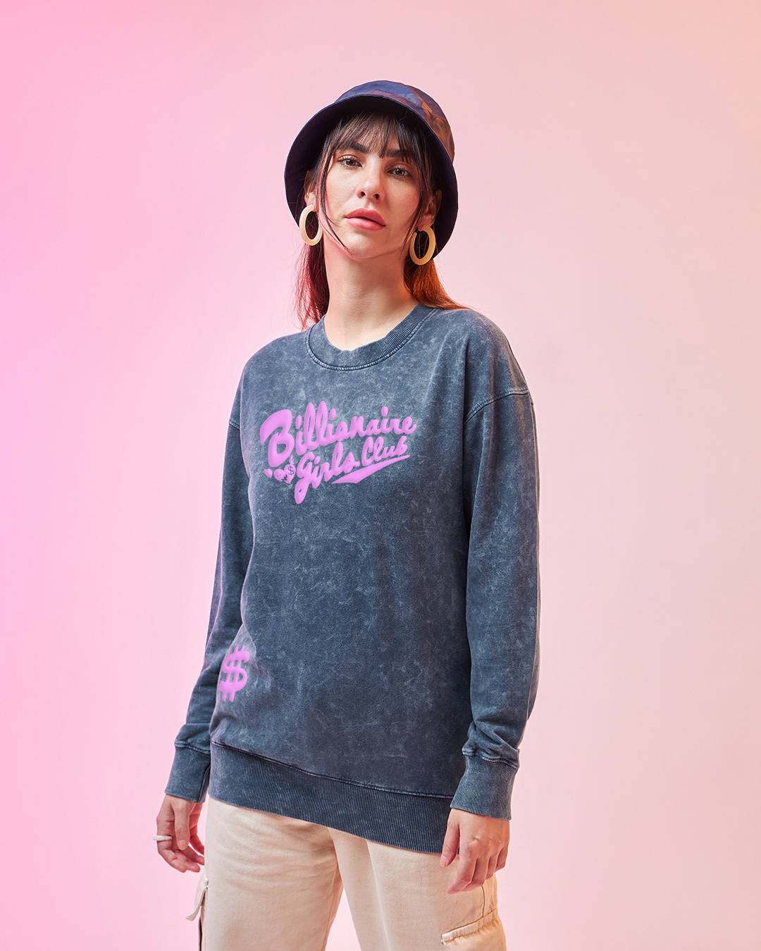 Shop Women's Blue Billionaire Girls Club Graphic Printed Oversized Sweatshirt-Back