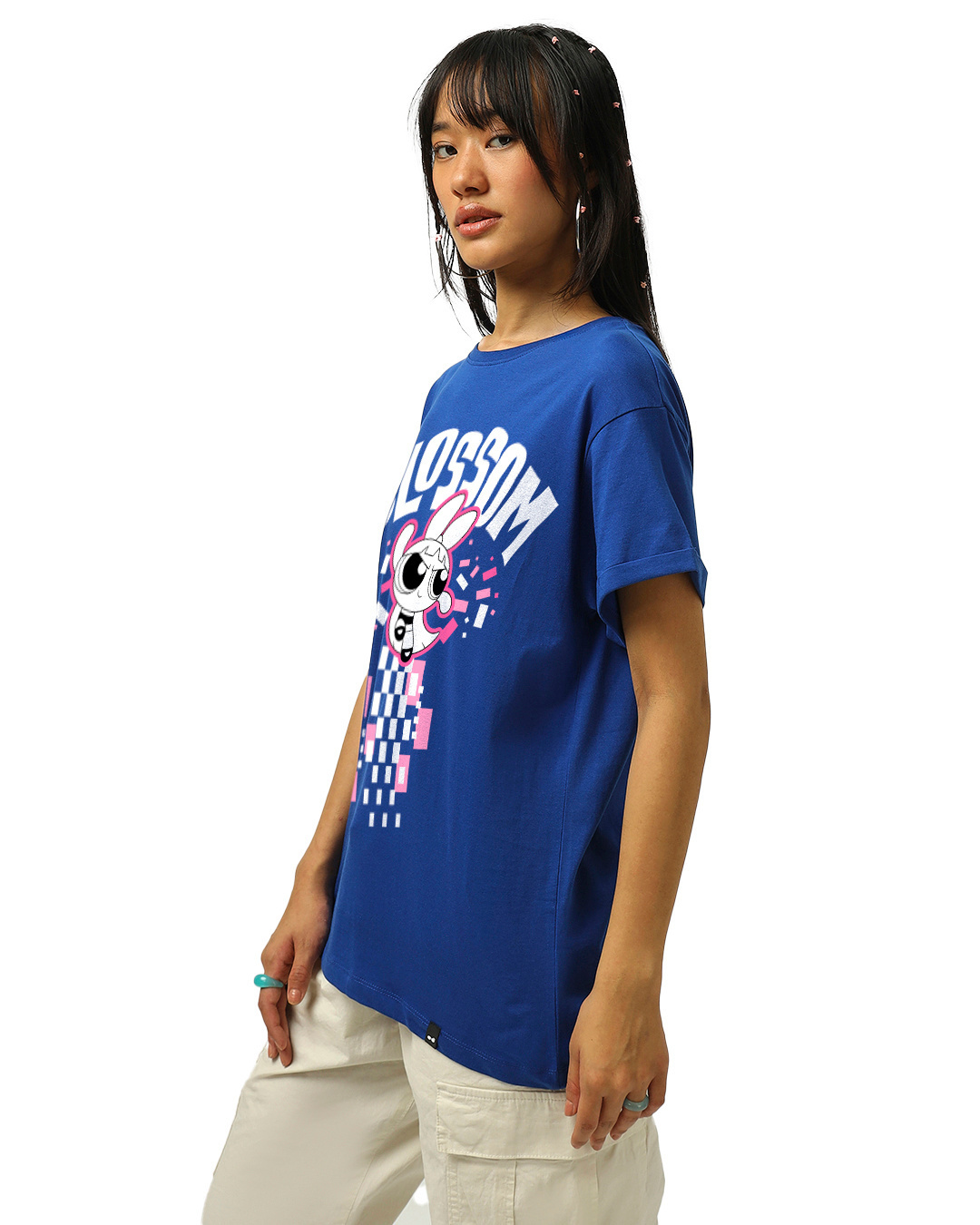 Shop Women's Blue Blossom Graphic Printed Boyfriend T-shirt-Back