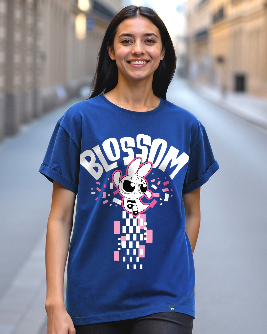 Buy Women's Blue Blossom Graphic Printed Boyfriend T shirt Online at