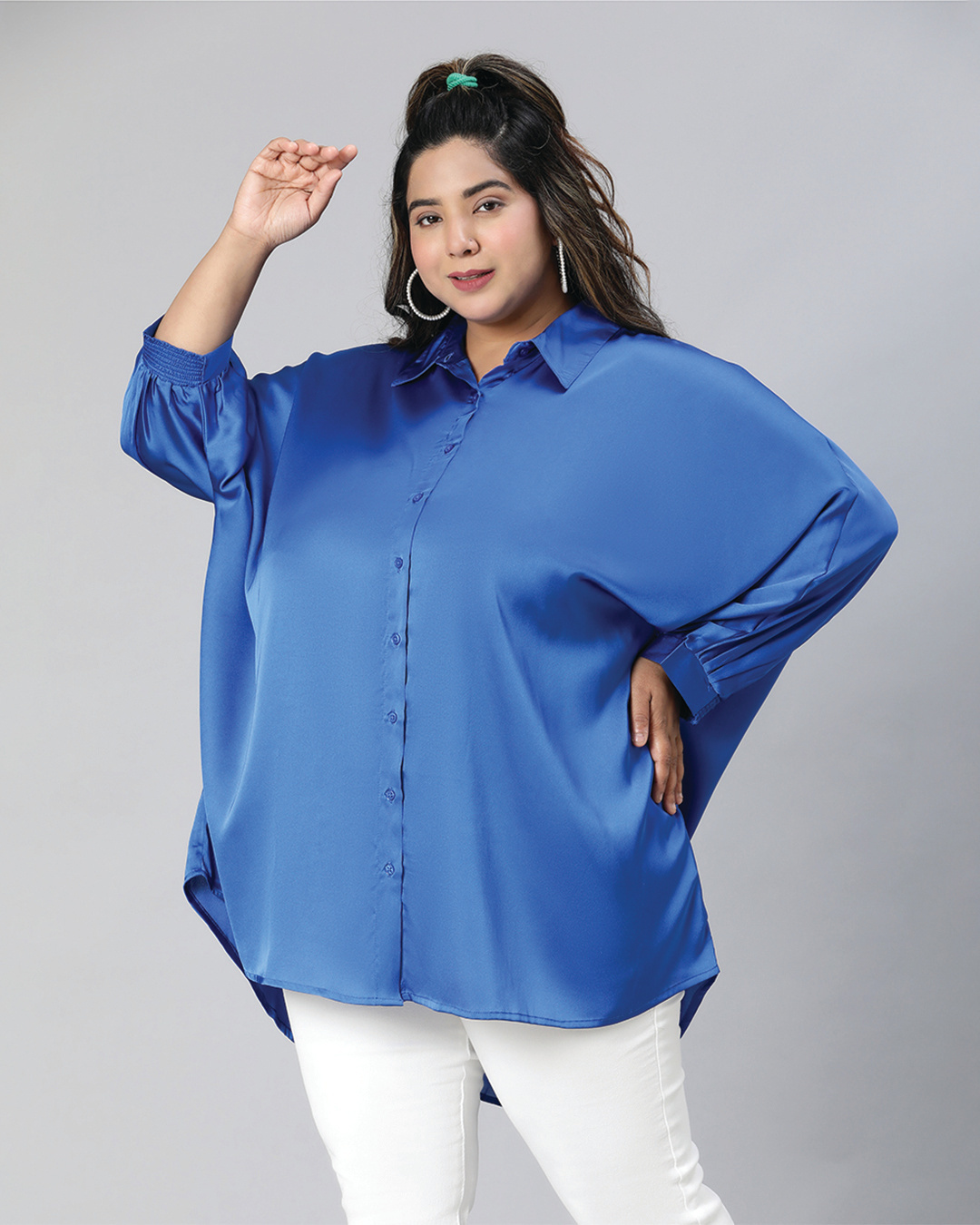 Shop Women's Blue Boxy Fit Plus Size Shirt-Back