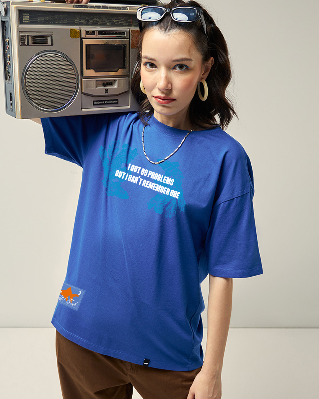 Shop Women's Blue Bubb Graphic Printed Oversized T-shirt-Back