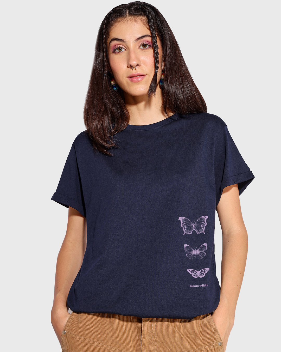 Shop Women's Blue Butterfly Theory Graphic Printed Boyfriend T-shirt-Back