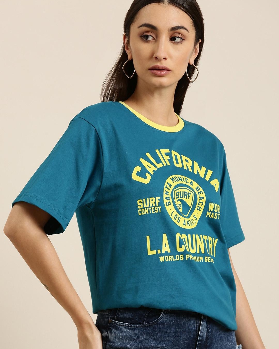 Shop Women's Blue California Typography Oversized T-shirt-Back