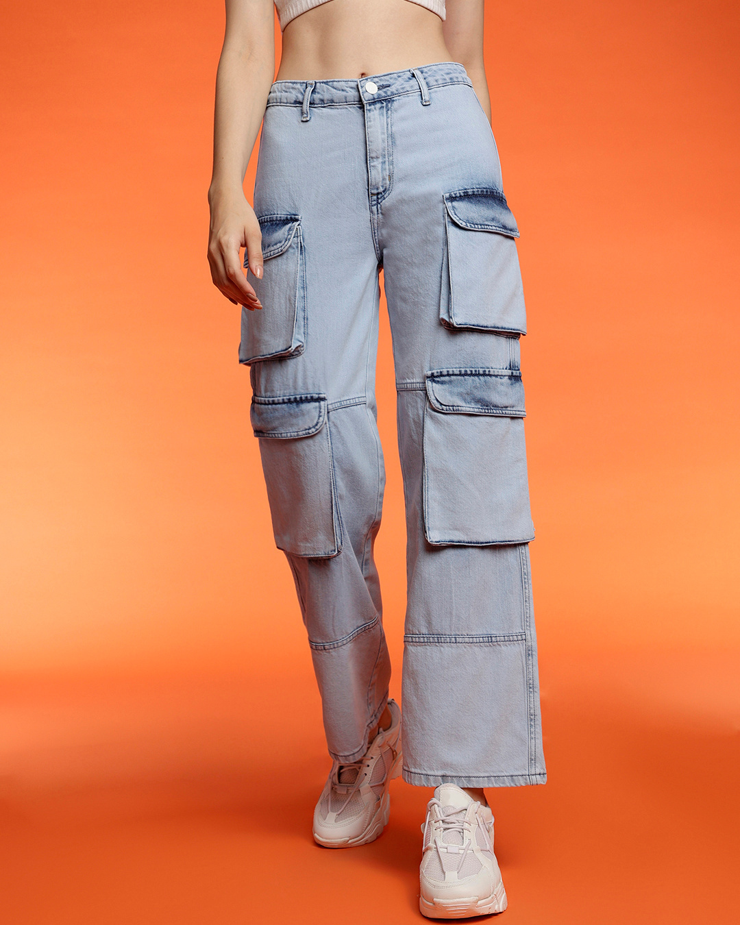 Buy Women's Blue Cargo Jeans Online at Bewakoof