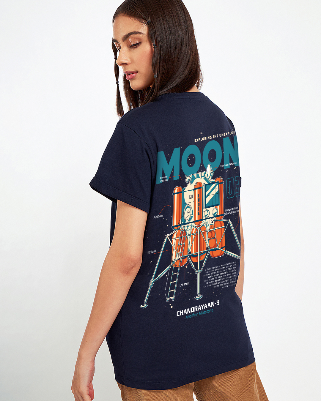 Buy Women's Blue Chandrayaan 3 Lander Graphic Printed Boyfriend T-shirt ...
