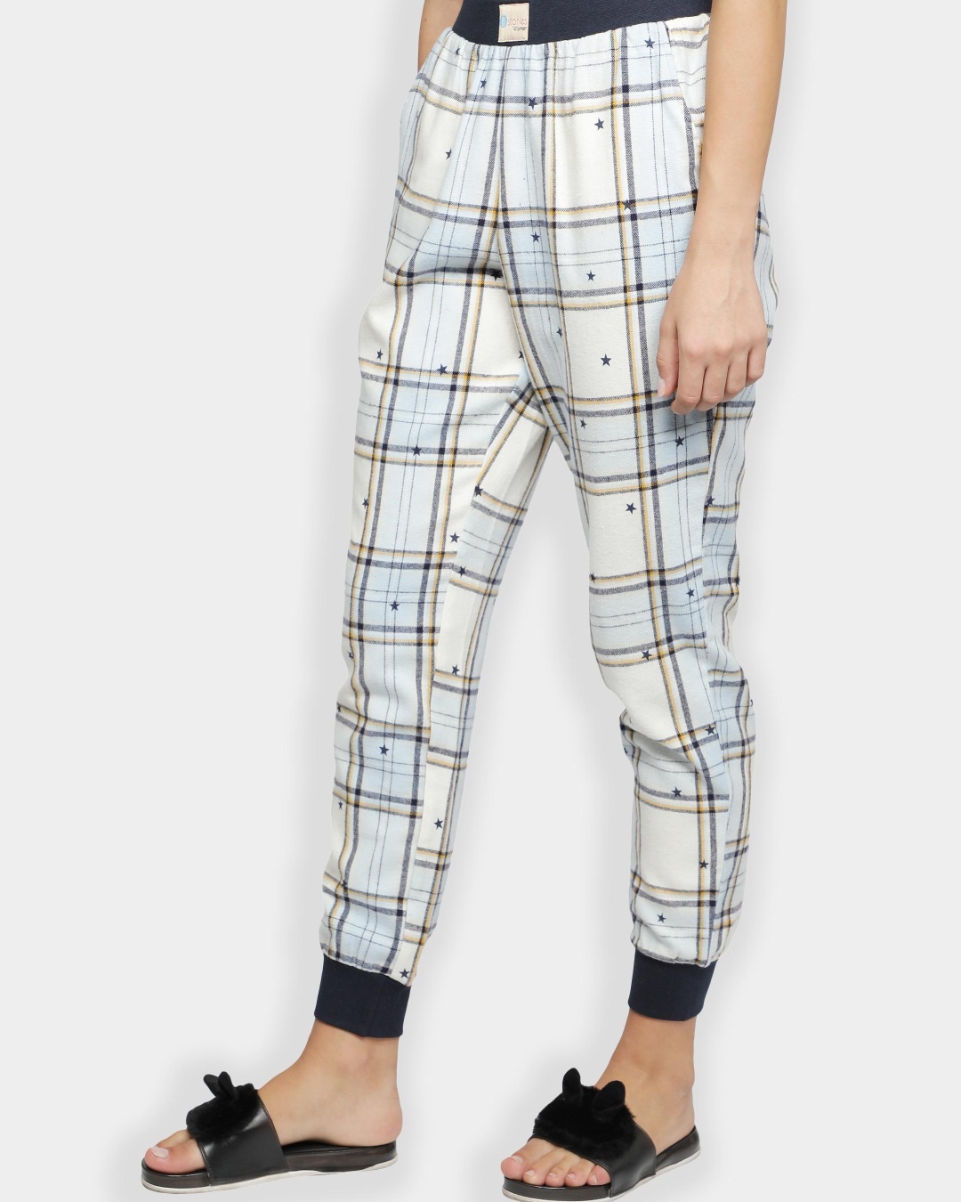 Shop Women's Blue Checked Joggers-Back