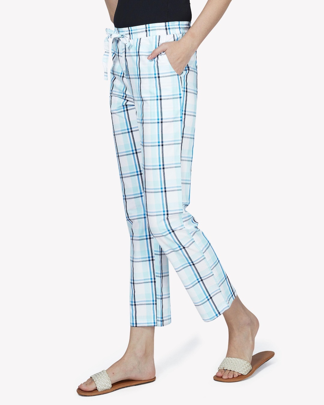Shop Women's Blue Checked Pyjamas-Back