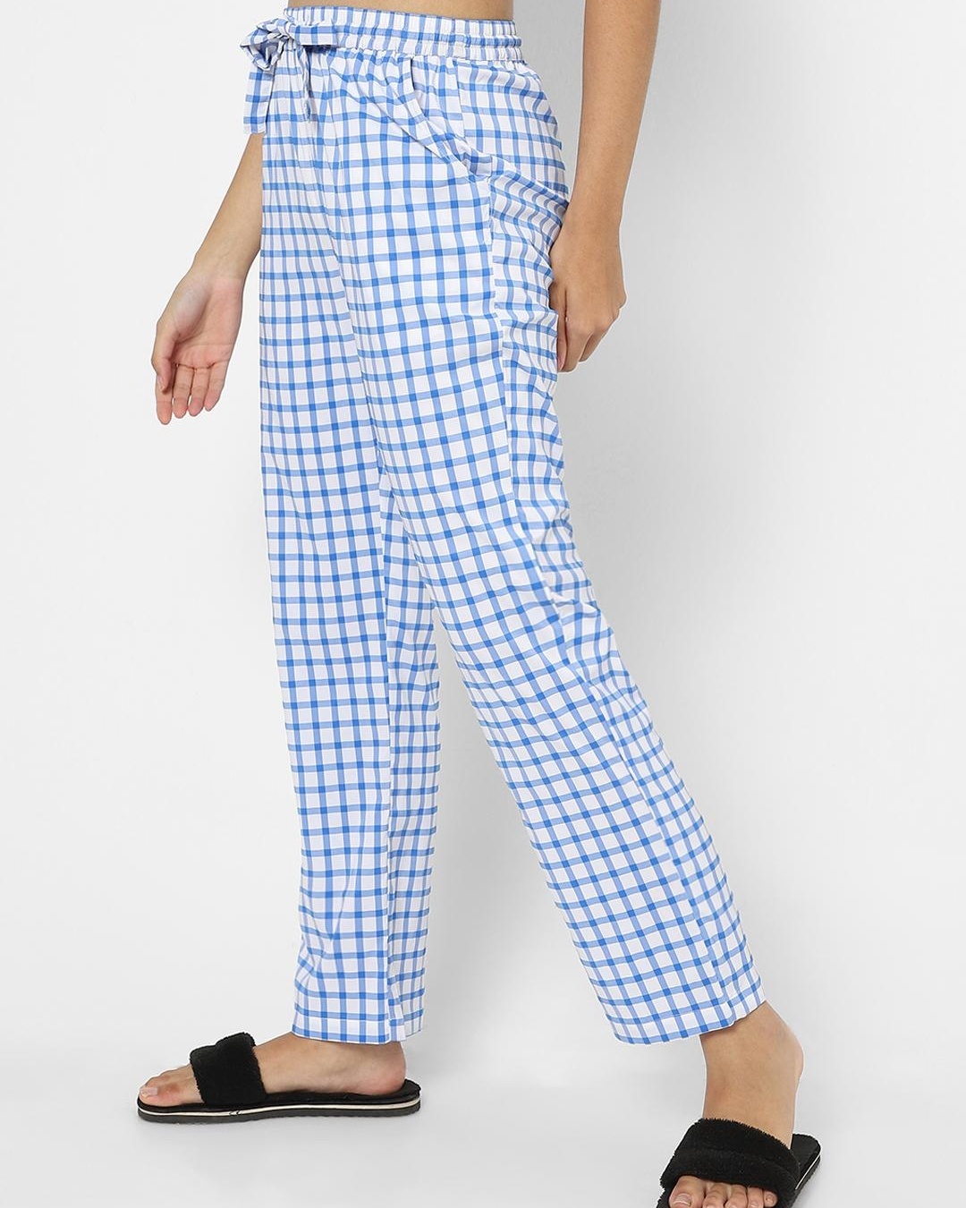 Shop Women's Blue Checked Pyjamas-Back