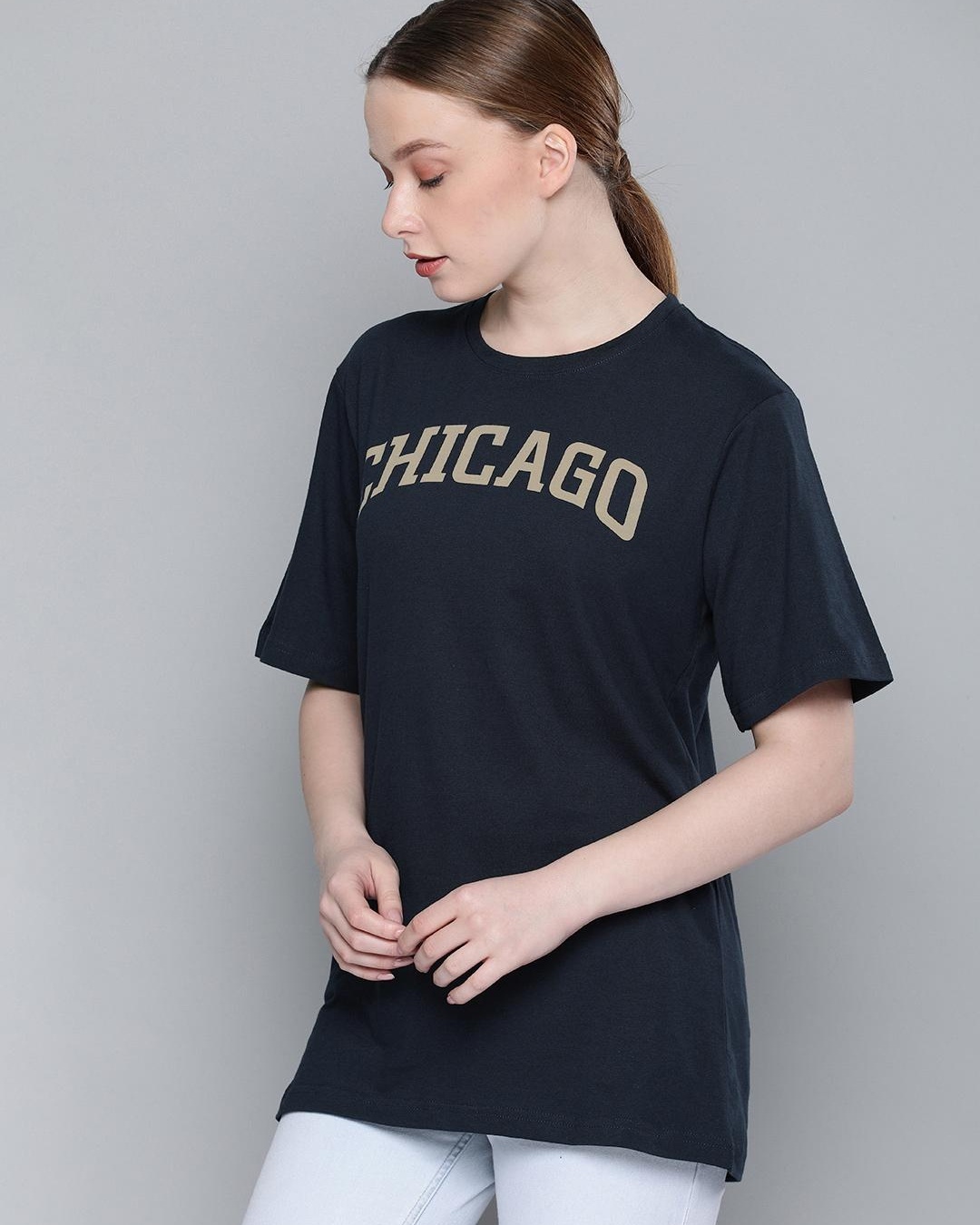 Shop Women's Blue Chicago Typography Oversized T-shirt-Back