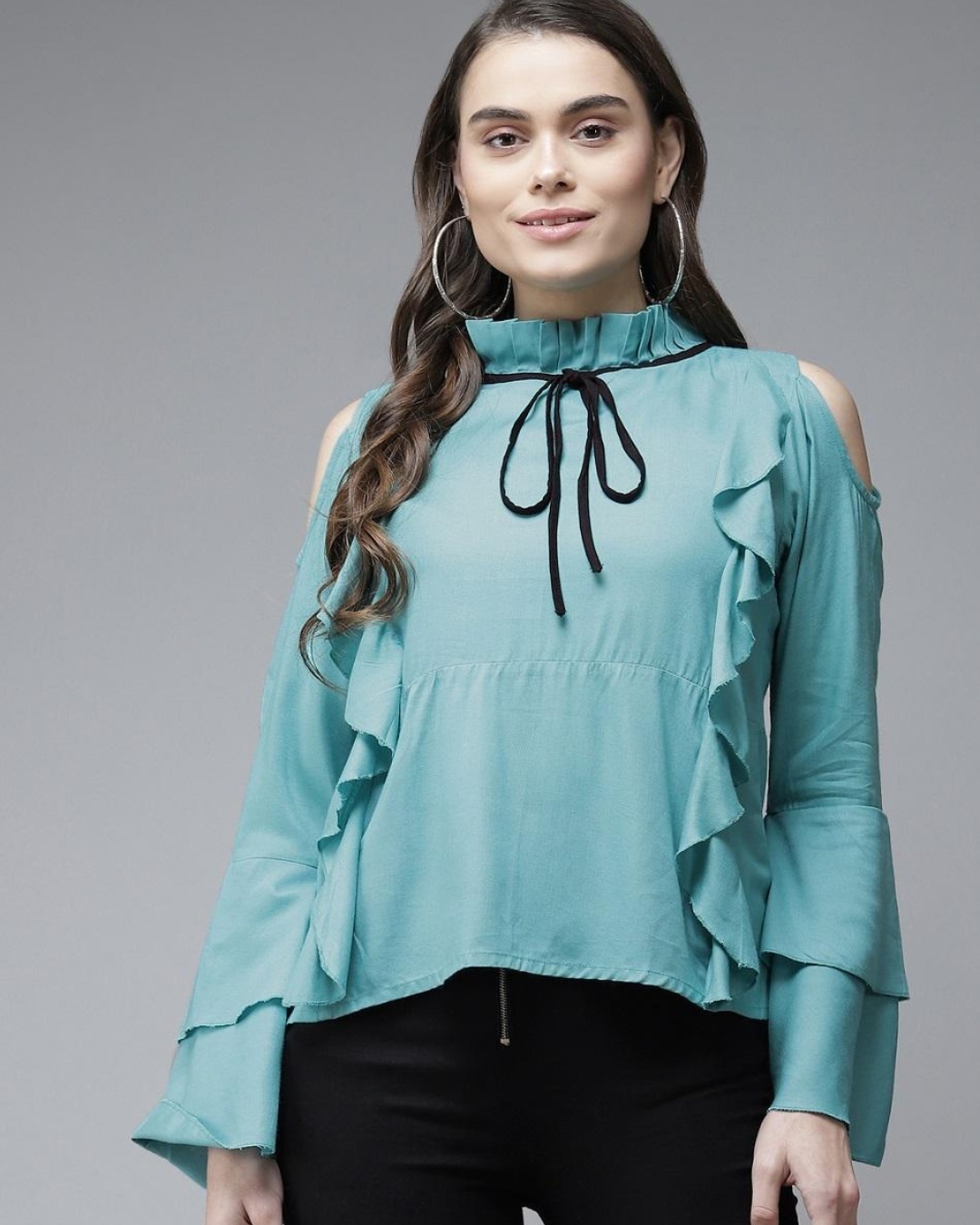 Buy Women's Blue Cold Shoulder Top for Women Blue Online at Bewakoof