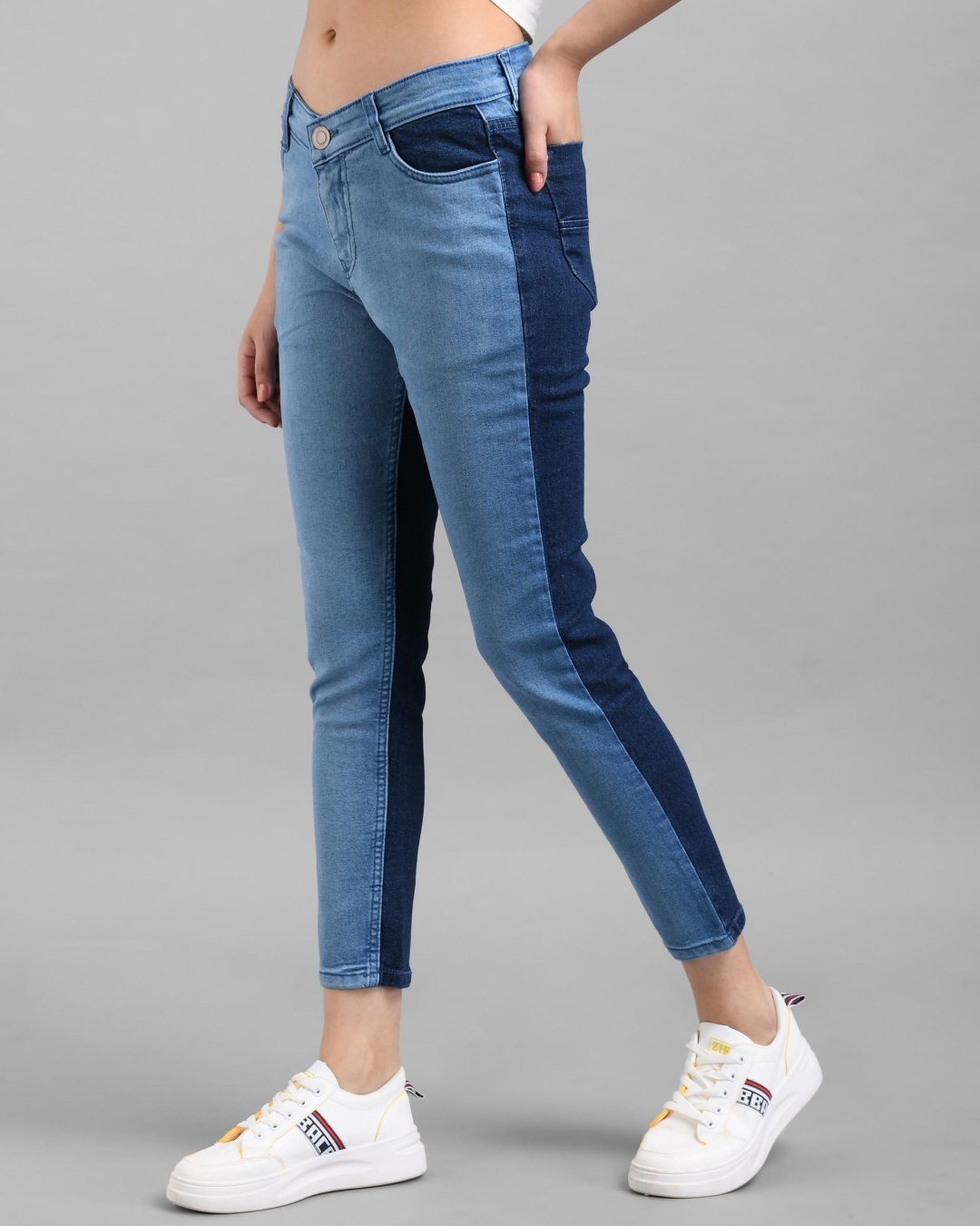 Shop Women's Blue Color Block Slim Fit Jeans-Back