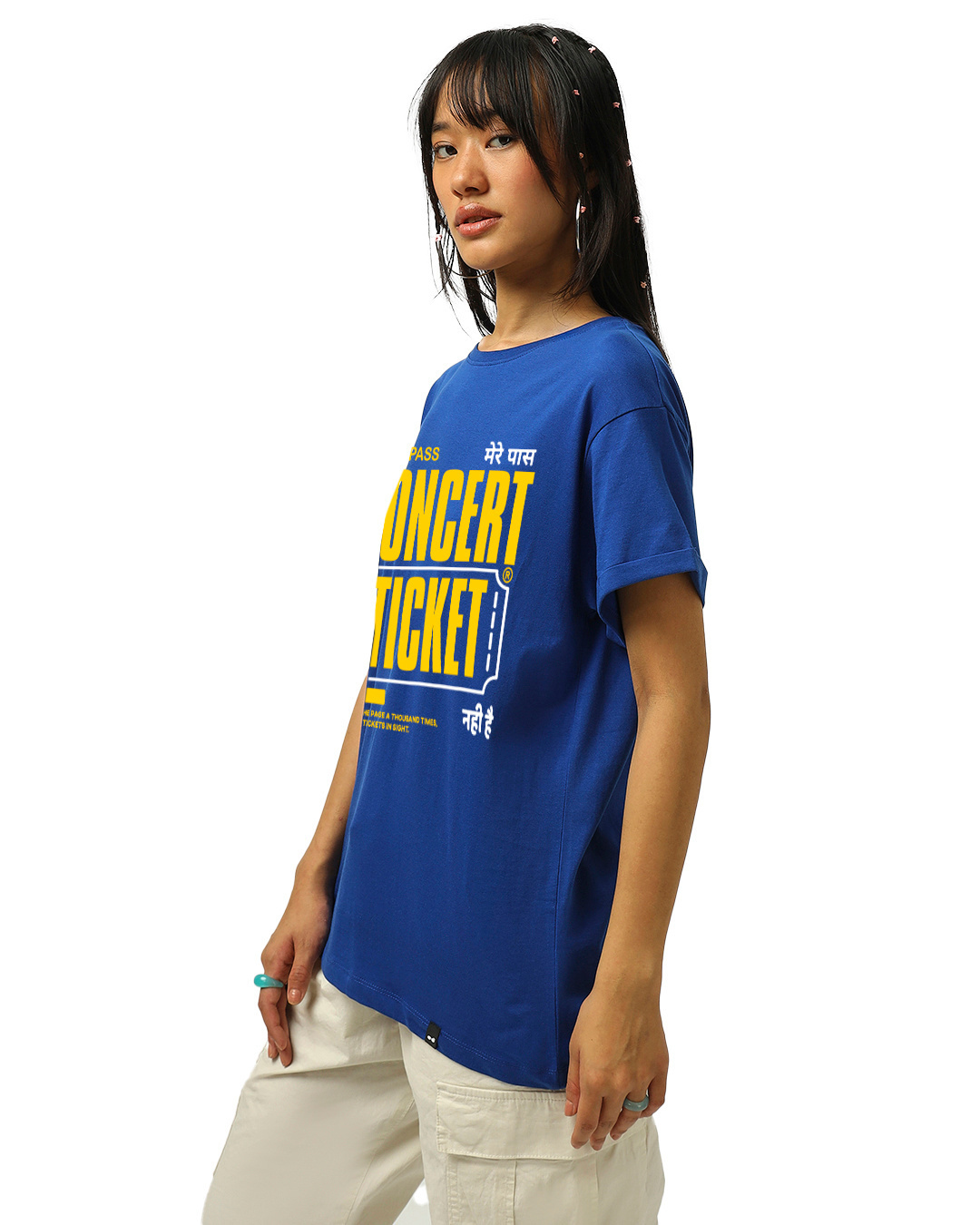 Shop Women's Blue Concert Typography Boyfriend T-shirt-Back