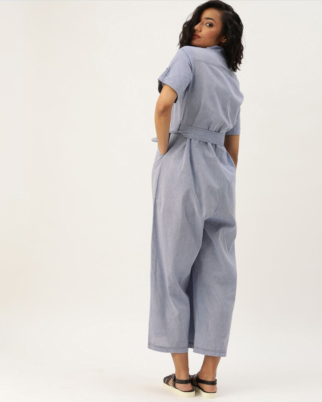 Shop Women's Blue Cotton Jumpsuit-Back