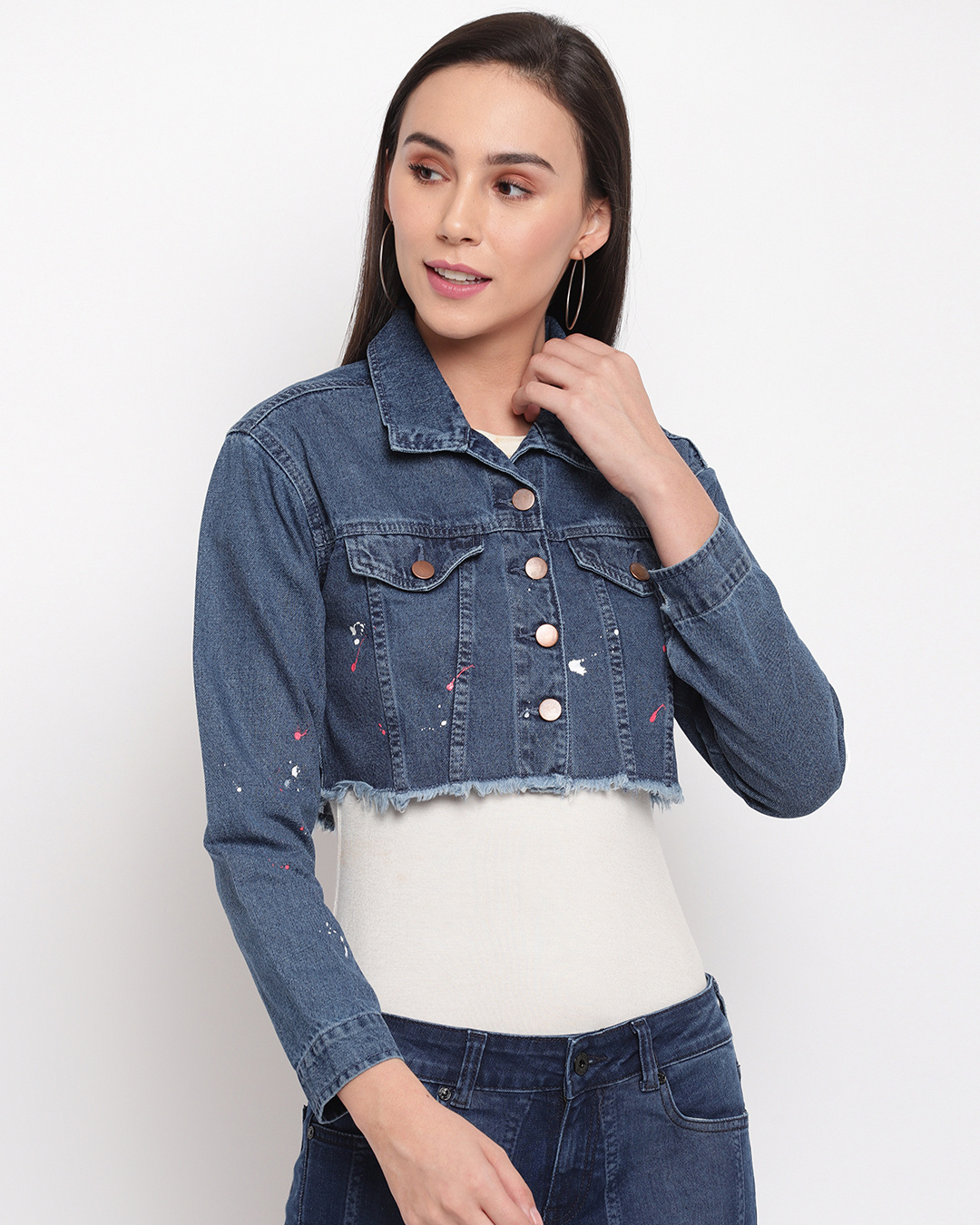 Buy Women's Blue Washed Crop Jacket Online at Bewakoof