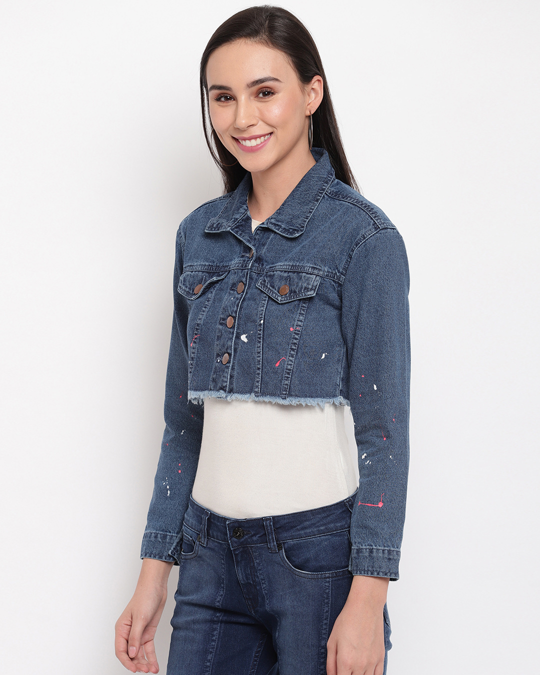 Shop Women's Blue Washed Crop Jacket-Back