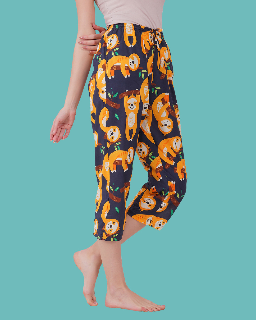 Shop Women's Blue Cute Sloth All Over Printed Capris-Back