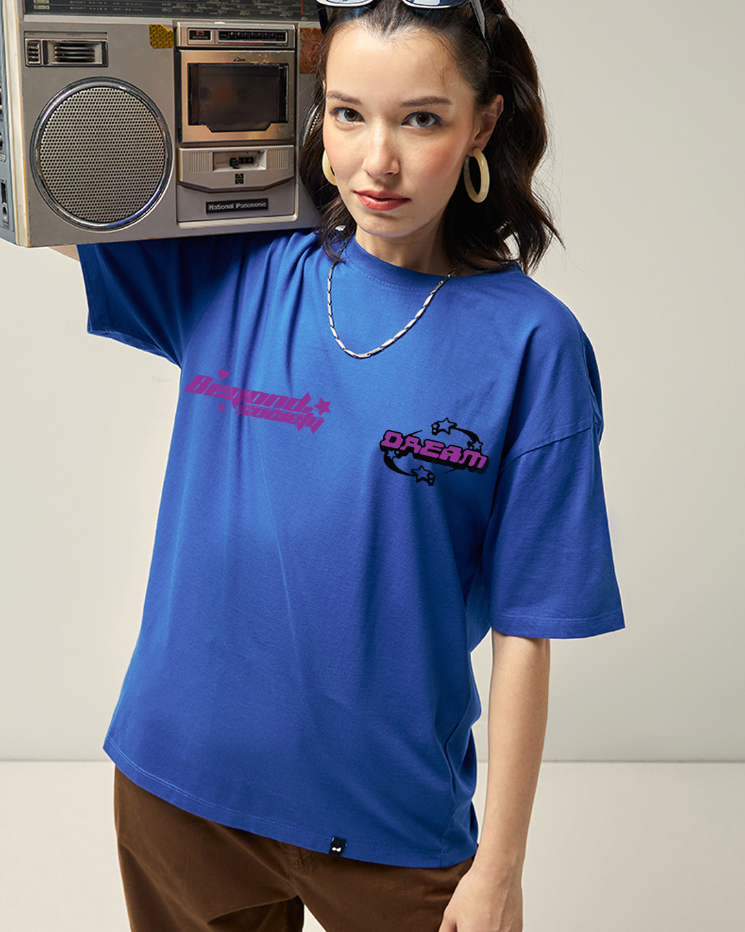 Shop Women's Blue Cyborg Dreams Graphic Printed Oversized T-shirt-Back