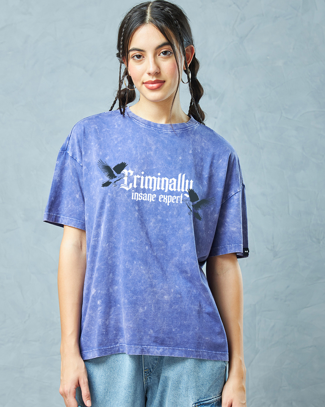 Shop Women's Blue Dark Cloud Graphic Printed Oversized Acid Wash T-shirt-Back