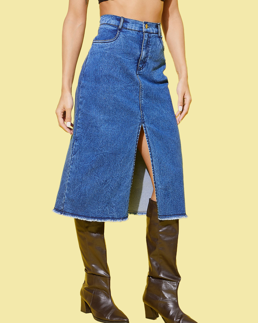 Shop Women's Blue Denim Center Slit Skirts-Back