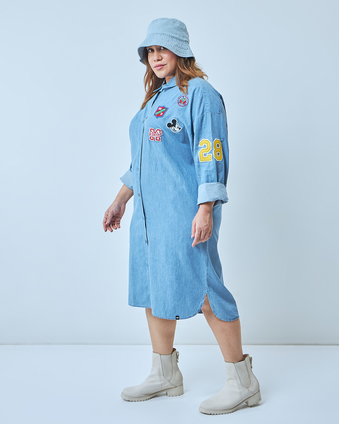 Shop Women's Blue Mickey Graphic Printed Oversized Plus Size Shirt Dress-Back