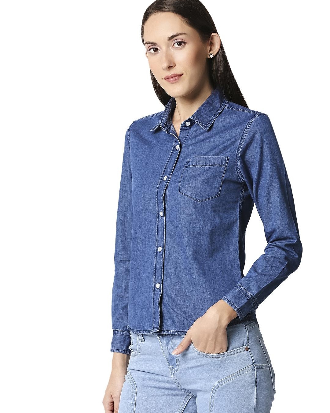 Shop Women's Blue Denim Shirt-Back