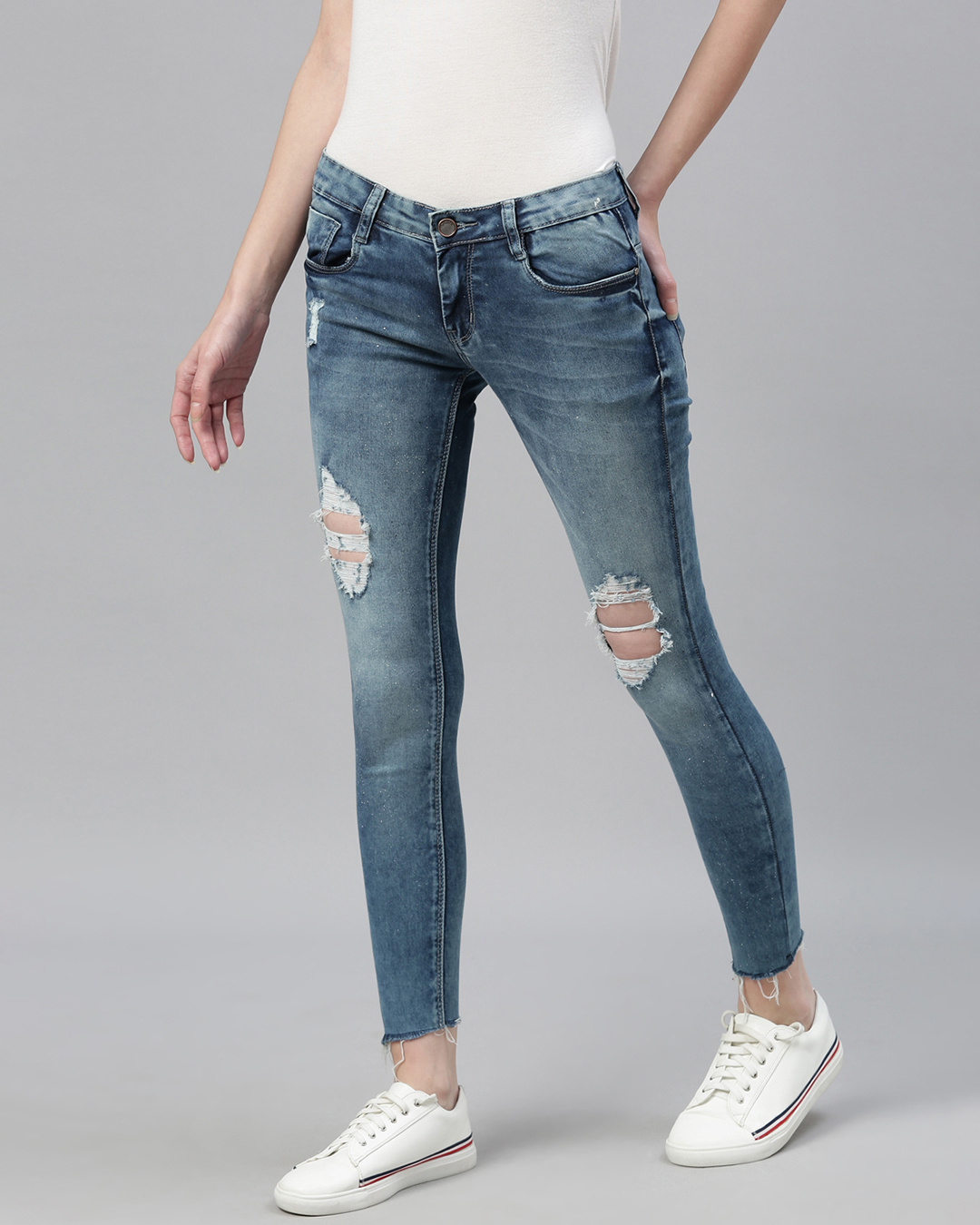 Shop Women's Blue Distressed Low Rise Skinny Fit Jeans-Back