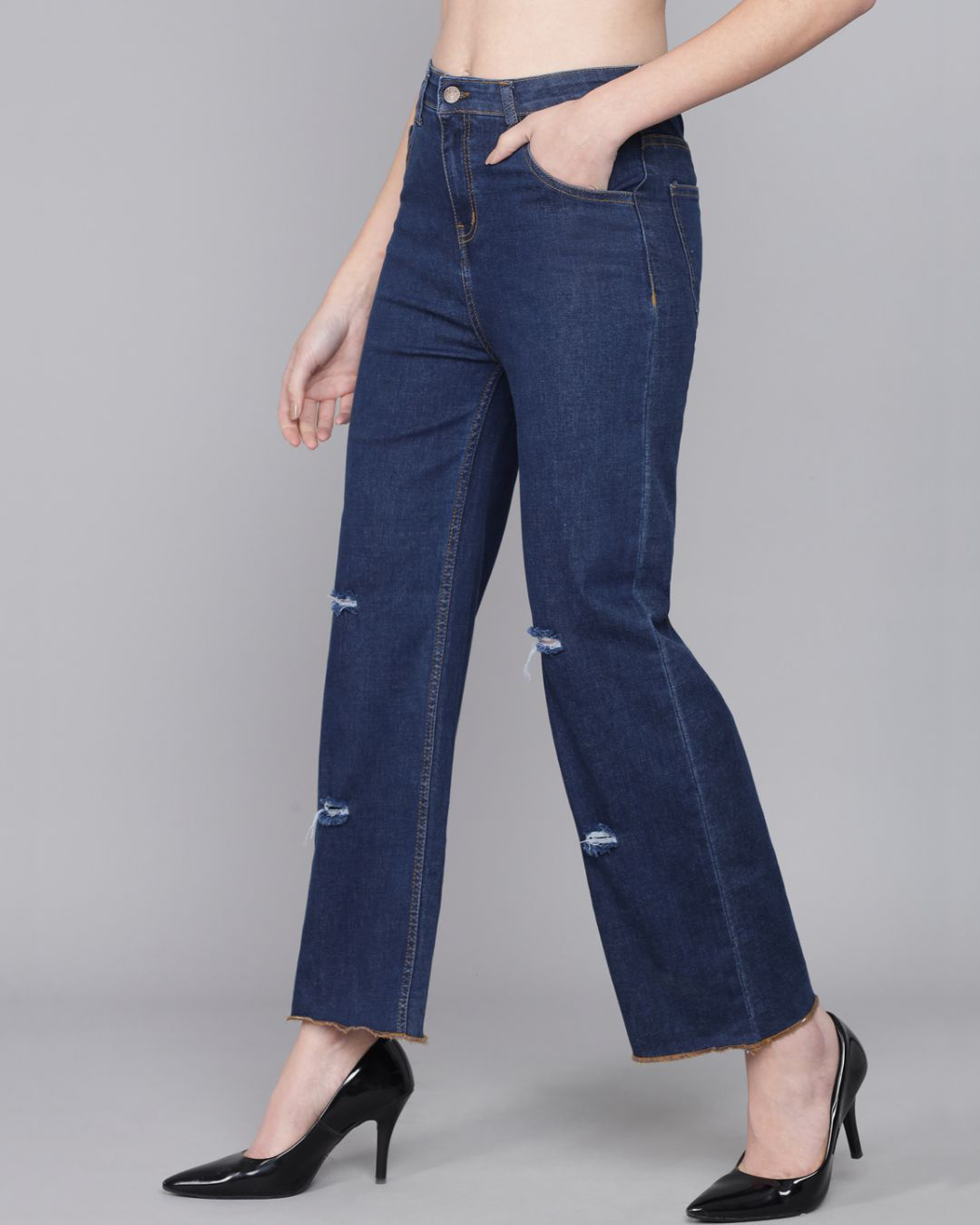 Shop Women's Blue Distressed Mom Fit Jeans-Back